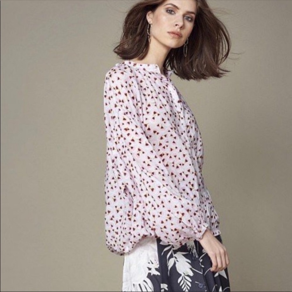 Anna Glover x H&M Button Down Pattern floral Blouse sz 2 lavender pink oversized